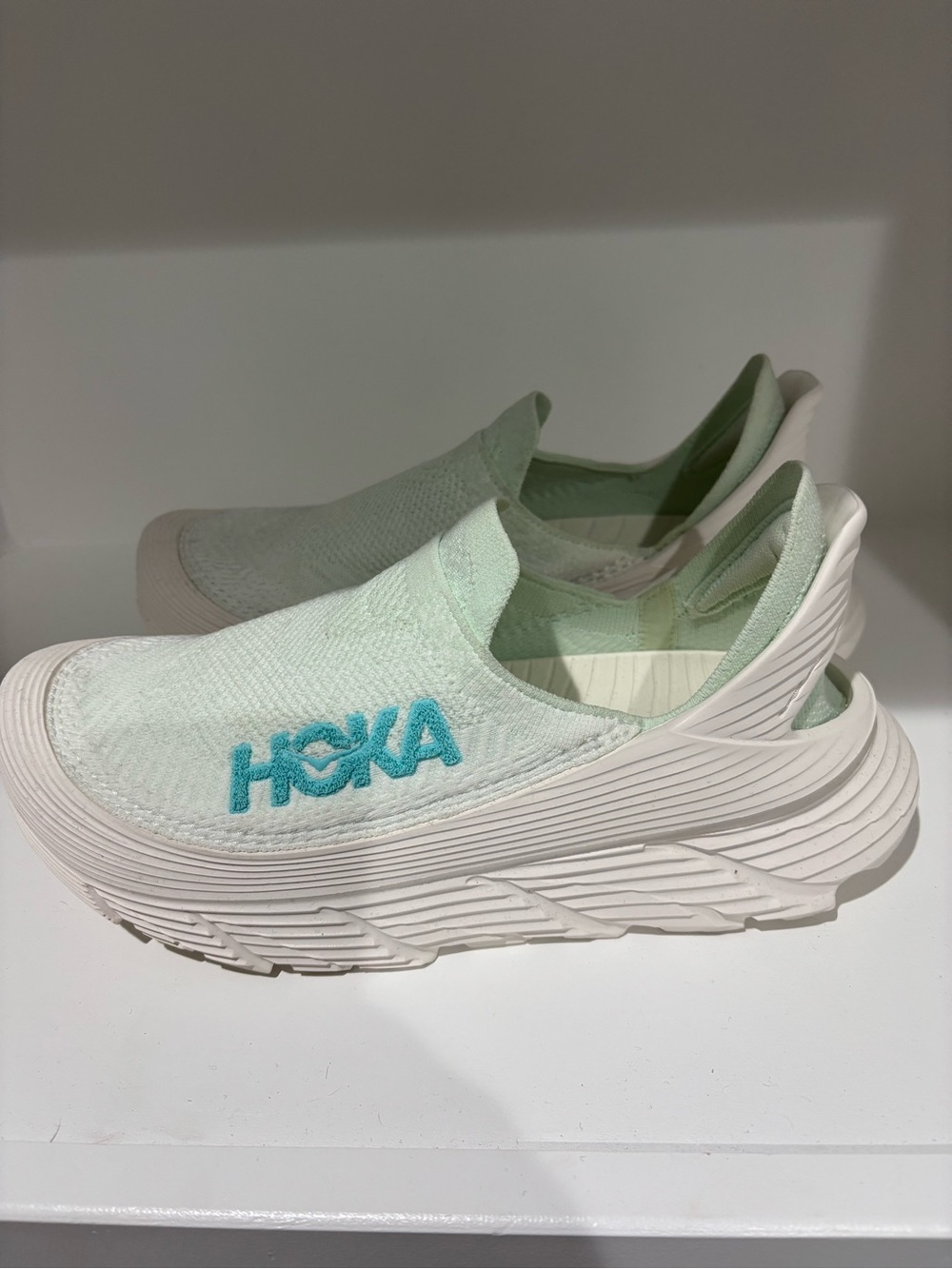 Hoka Slip-On Athletic Shoes in Mint and White with Teal Logo - Picture 3 of 6